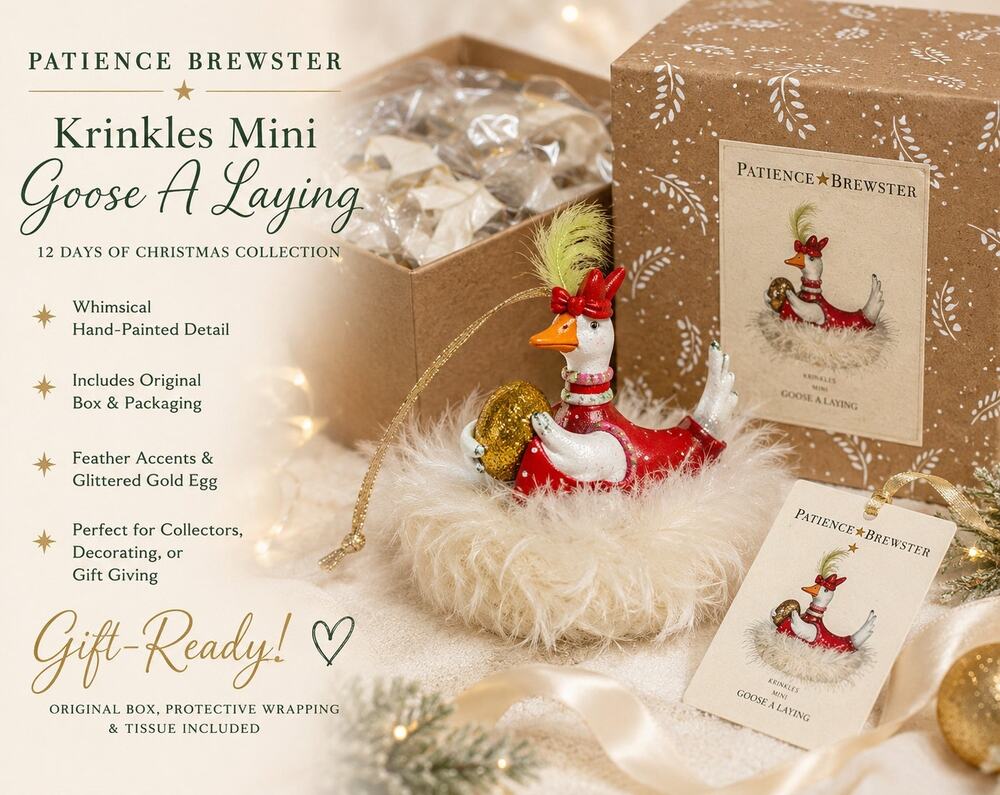 Patience Brewster Krinkles Mini Goose A Laying Ornament 12 Days Christmas Box